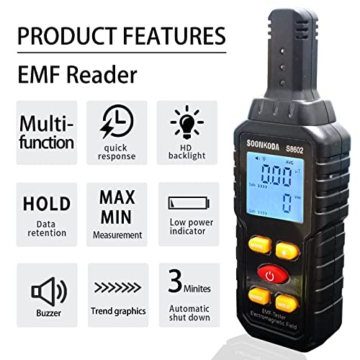 3 in 1 EMF Meter,EMF Reader,Electromagnetic Field Radiation Detector,EMF Tester for Home,EMF Detector with Sound Light Alarm,Ghost Hunting Equipmetent - 3