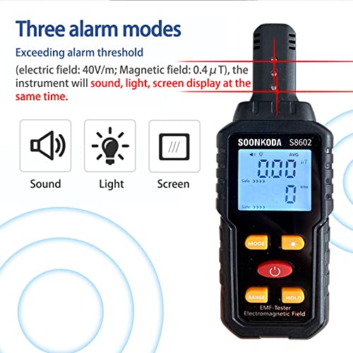 3 in 1 EMF Meter,EMF Reader,Electromagnetic Field Radiation Detector,EMF Tester for Home,EMF Detector with Sound Light Alarm,Ghost Hunting Equipmetent - 4