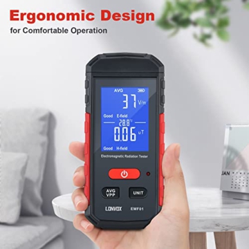 EMF Meter, LONVOX Electromagnetic Field Radiation Detector, Rechargeable EMF Detector, Ghost Hunting Equipment with Large LCD, 3-in-1 EMF Reader for Testing Electric Field, Magnetic Field, Temperature - 7