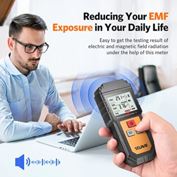 EMF Meter Reader EMF Detector - Handheld Digital Electromagnetic Field Radiation Detector for Home Office with LCD Backlight Sound-Light Alarm Max Average Value Lock-Orange - 2