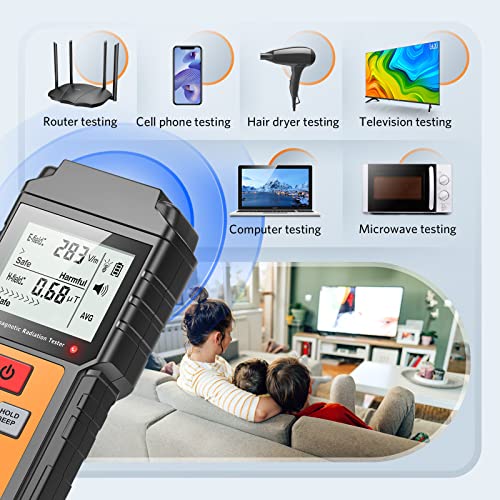 EMF Meter Reader EMF Detector - Handheld Digital Electromagnetic Field Radiation Detector for Home Office with LCD Backlight Sound-Light Alarm Max Average Value Lock-Orange - 6