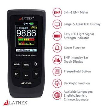 LATNEX AF-3500 EMF Meter RF Detector and Reader with Calibration Certificate - Measures RF and Microwaves, 3-Axis Gauss Magnetic Fields and Electrical Fields ELF - 2