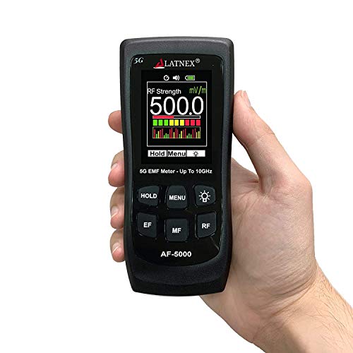 LATNEX AF-5000 5G EMF Meter RF Detector Tester and Reader with Calibration Certificate - Tests and Measures RF and Microwaves, 3-Axis Gauss or Tesla Magnetic Fields and Electrical ELF Fields - 8