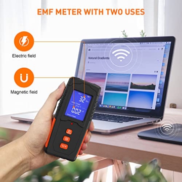 NOPWOK EMF Meter Rechargeable Electromagnetic Field Radiation Detector Handheld Digital LCD EMF Reader Temperature Measure, Tester for Home Inspections, Outdoor and Ghost Hunting - 2