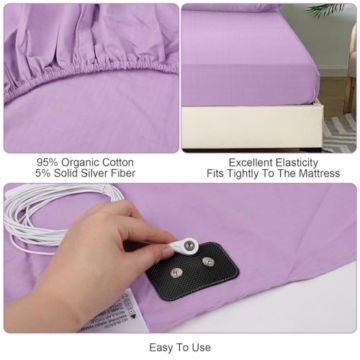 ConBlom Grounding Fitted Sheet with Grounding Cord, Earthing Sheets Queen Size, 5% Silver Fiber & 95% Cotton Fiber, Conductive Earthing Bed Sheet for Better Sleep (Purple, Queen) - 3