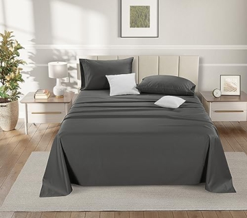 LANE LINEN 100% Egyptian Cotton Split King Sheets Sets for Adjustable Bed - 1200 Thread Count, 4 Piece Set - Hotel King Split Sheet Set - Luxury Sateen Weave Cotton Sheets Set - Charcoal - 2