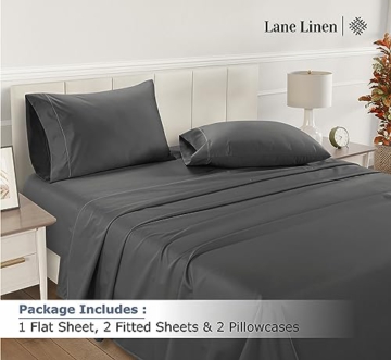 LANE LINEN 100% Egyptian Cotton Split King Sheets Sets for Adjustable Bed - 1200 Thread Count, 4 Piece Set - Hotel King Split Sheet Set - Luxury Sateen Weave Cotton Sheets Set - Charcoal - 3