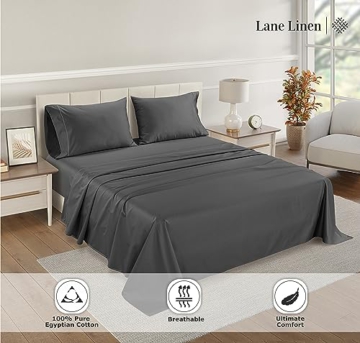 LANE LINEN 100% Egyptian Cotton Split King Sheets Sets for Adjustable Bed - 1200 Thread Count, 4 Piece Set - Hotel King Split Sheet Set - Luxury Sateen Weave Cotton Sheets Set - Charcoal - 5