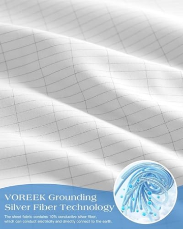 Grounding Sheets King, 10% Silver Fiber+90% Cotton Earth Grounding Fitted Sheets, Grounding Bed Sheets for Body Grounded & Better Sleep (King - 76