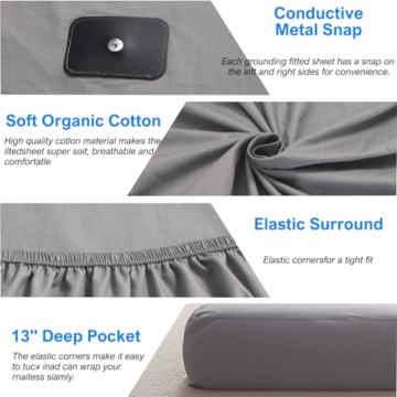 Grounding Sheets, Grounding Fitted Sheets 90% Organic Cotton+10% Pure Silver Fiber, Used to Improve Sleep and Relieve Pain Grounding Well Bed Sheets (Gray, King) - 4