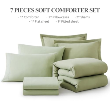 WRENSONGE Sage Green Queen Comforter Set, 7 Pieces Soft Microfiber Comforters Queen Size with Fitted Sheet, Flat Sheet, 2 Pillow Shams, and 2 Pillowcases- Warm Bedding Sets Queen for All Season - 7