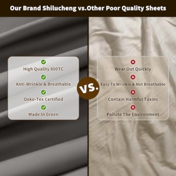 Shilucheng 100% Cotton Sheets Set - 800 Thread Count，Luxury Egyptian Cotton Bed Sheets，Breathable & Cooling 5-Star Hotel Quality Sheets, 16 Inch Deep Pocket(King,Dark Gray) - 5