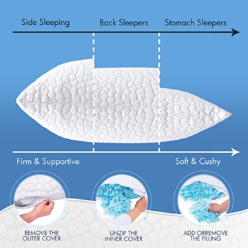 SUPA MODERN Cooling Bed Pillows for Sleeping 2 Pack Shredded Memory Foam Pillows Adjustable Cool Pillow for Side Back Stomach Sleepers Luxury Gel Pillows Queen Size Set of 2 Washable Removable Cover - 6