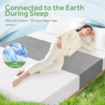 Grounding Sheets for All Mattress Sizes, BOVEREY Grounding Mat for Bed 10% Silver Fiber+90% Organic Cotton Grounding Sheets Sleeping Earth Grounded Mat, with Cord & Tester 104.3