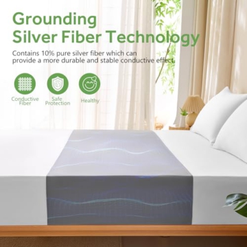 Grounding Sheets for All Mattress Sizes, BOVEREY Grounding Mat for Bed 10% Silver Fiber+90% Organic Cotton Grounding Sheets Sleeping Earth Grounded Mat, with Cord & Tester 104.3