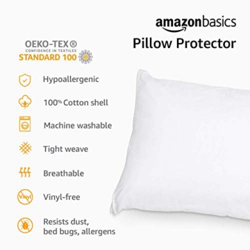 Amazon Basics Standard Pillowcase with Zipper, 100% Cotton Hypoallergenic, Pillow Protector, White (27 x 21 Inches), Pillows Not Included - 6