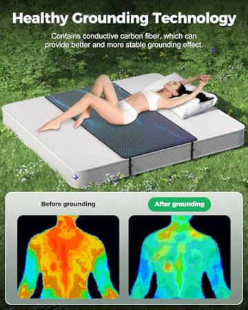 BOVEREY Grounding Mat for Bed, Grounding Sheets Earth Connected Grounded Pad for Sleeping, Earth Mat Mattress Cover Grounded Kit, Cord & Tester Included (Black, California King) - 2