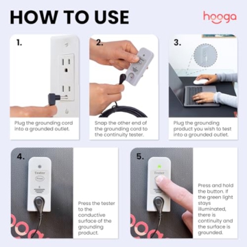 Hooga Grounding Tester, Continuity Tester for Grounding Mats, Sheets, Pads, Blankets, Pillow Cases. Universal 15 Foot Grounding Cord. Use to Test Effectiveness of Earth Connected Products. - 3