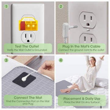 Grounding Mat for Bed, Grounding Mat with 10% Silver Fiber and 90% Cotton, 27’’x60’’ Connected Earth Grounding Sheets with Outlet Tester and Grounding Cord (Queen) - 8