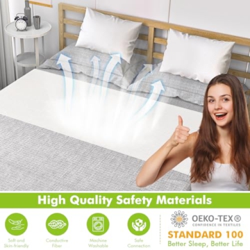 Grounding Sheets for Bed, 92% Organic Cotton + 8% Pure Silver Fiber,Enjoy The Grounding Effect Indoors, for Better Sleep, Pain and Stress Relief, Grounding Mat Set Comes with Grounding Cord - 7