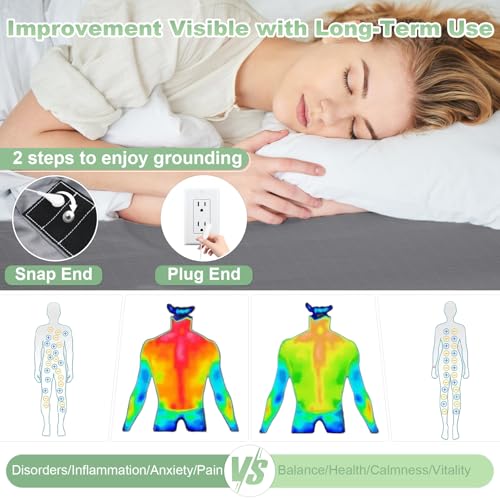 CHALTOUL Grounding Sheets Twin Size Premium Cotton for Healthy Sleep Therapy, Deep Pocket Grounding Fitted Sheets Includes Grounding Cord (Gray, Twin -39"x75"x14") - 4
