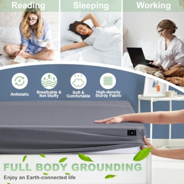 CHALTOUL Grounding Sheets Twin Size Premium Cotton for Healthy Sleep Therapy, Deep Pocket Grounding Fitted Sheets Includes Grounding Cord (Gray, Twin -39