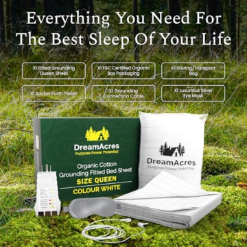 DreamAcres Earthing Grounding Sheets Queen Size - Cotton Bed Sheets Queen Size with Cord, Socket Tester, Eye Mask - 95% Organic Cotton + 5% Silver Fibre Bed Sheets for Pain Relief and Improved Sleep - 5