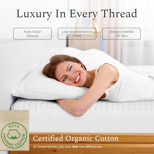DreamAcres Earthing Grounding Sheets Queen Size - Cotton Bed Sheets Queen Size with Cord, Socket Tester, Eye Mask - 95% Organic Cotton + 5% Silver Fibre Bed Sheets for Pain Relief and Improved Sleep - 7