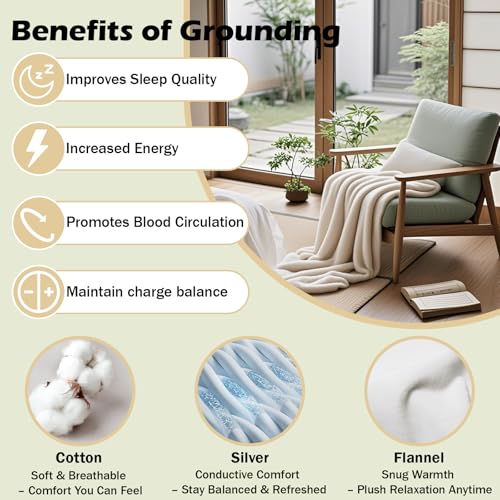 LAXVAPIU Grounding Blanket Queen Earth Connected Throw Silver Fiber Grounded Blanket for Bed Sofa Chair with 15ft Cord (60"x80",White) - 6