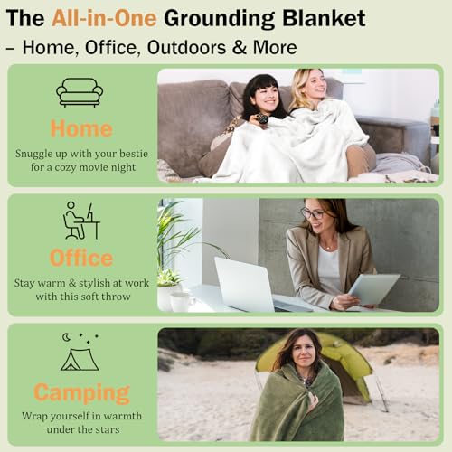 LAXVAPIU Grounding Blanket Queen Earth Connected Throw Silver Fiber Grounded Blanket for Bed Sofa Chair with 15ft Cord (60"x80",White) - 7