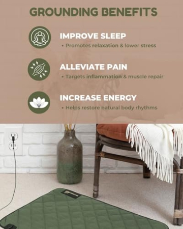 Premium Grounding Mat for Feet, Soft Cotton & Silver Fiber, Comfort for Sleep & Wellness, Grounding Pad for Anti-Aging & Inflammation, Grounding Mat for Bed and Desk (24x16 Inches) (Green) - 2